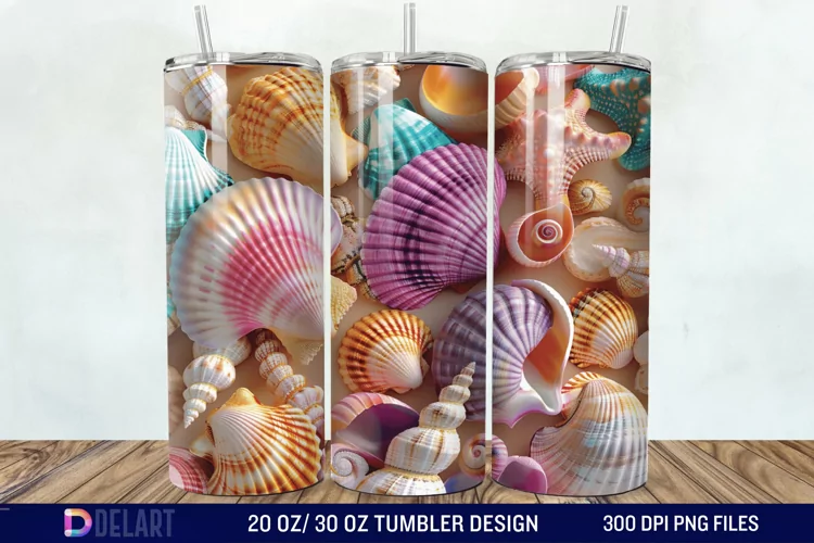 3D Seashell Beach colorful Tumbler Wrap