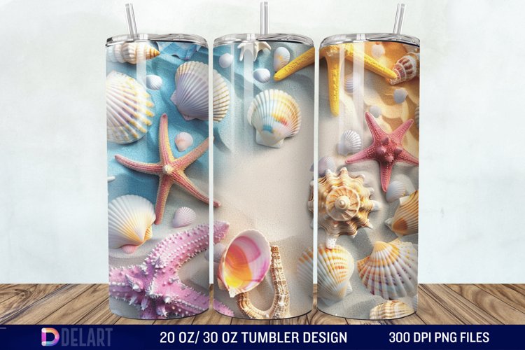 3D Seashell Beach colorful Tumbler Wrap example image 1