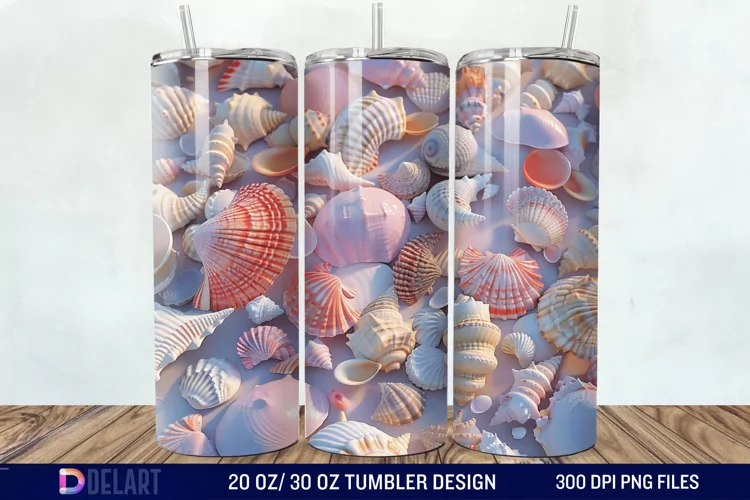 3D Seashell Beach colorful Tumbler Wrap