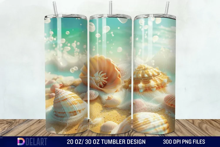 3D Seashell Beach colorful Tumbler Wrap