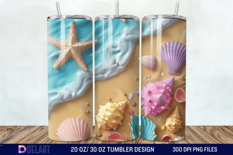 3D Seashell Beach colorful Tumbler Wrap example image 1