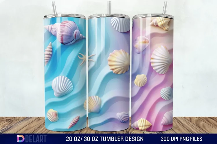 3D Seashell Beach colorful Tumbler Wrap