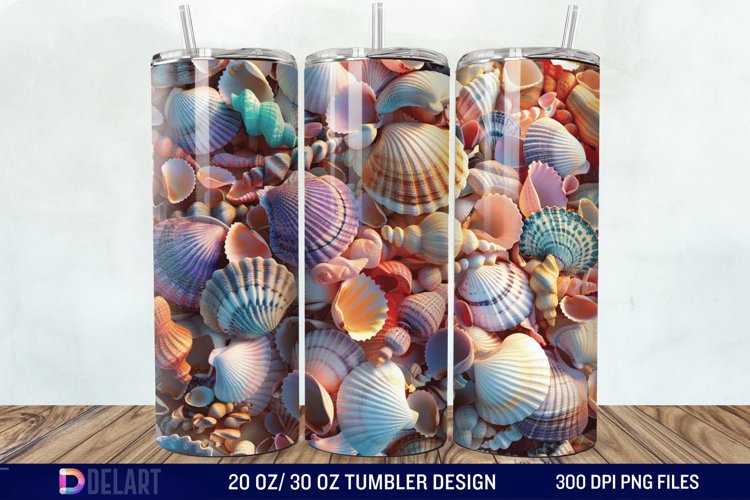 3D Seashell Beach colorful Tumbler Wrap example image 1