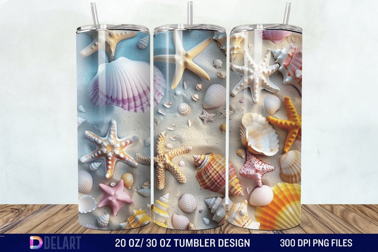 3D Seashell Beach colorful Tumbler Wrap example image 1