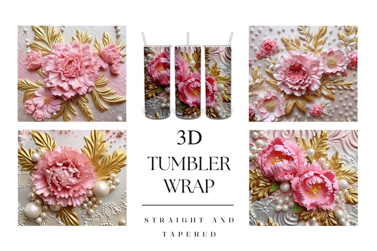20oz 3D Pink Carnation Flower Tumbler Wrap Sublimation example image 1