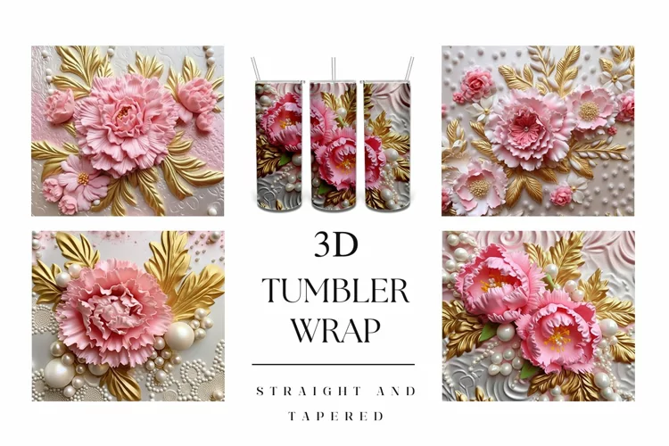 20oz 3D Pink Carnation Flower Tumbler Wrap Sublimation