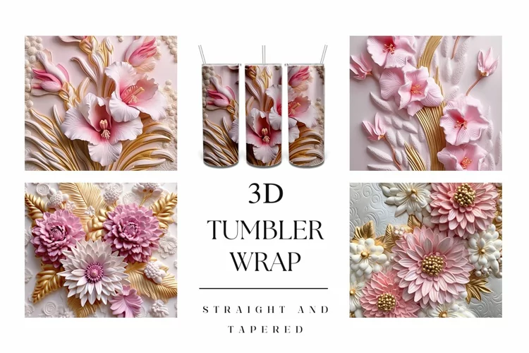 20oz 3D Pink Chrysanthemum Flower Tumbler Wrap Sublimation