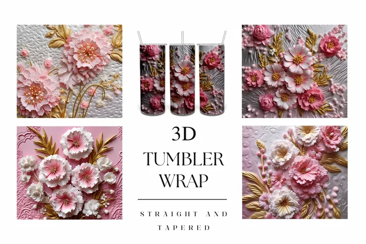 20oz 3D Pink Carnation Flower Tumbler Wrap Sublimation