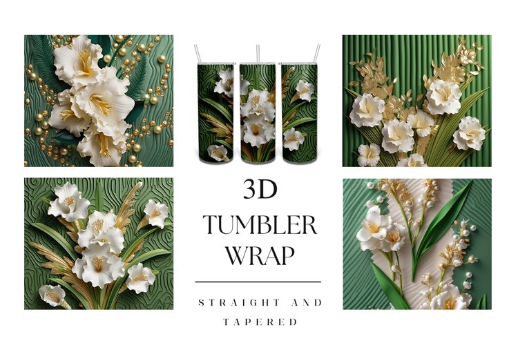 20oz 3D Green Flower Tumbler Wrap Sublimation example image 1