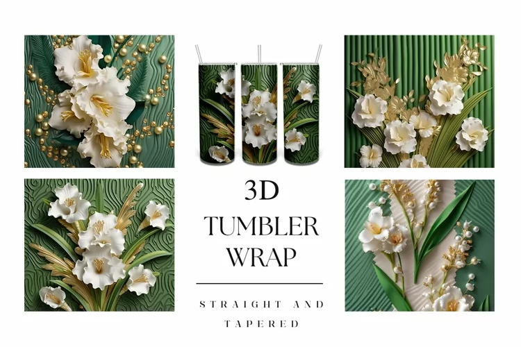 20oz 3D Green Flower Tumbler Wrap Sublimation