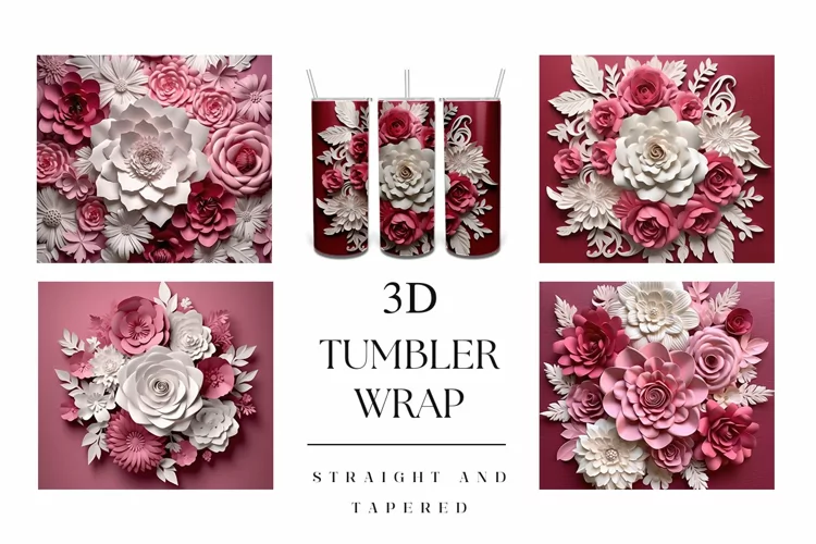 20oz 3D Pink Flower Quilling Tumbler Wrap Sublimation