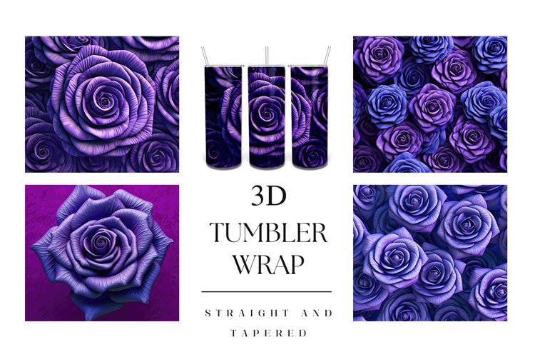 20oz 3D Purple Rose Floral Tumbler Wrap Sublimation Design example image 1