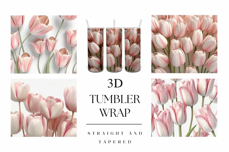 20oz 3D Tulip Flower Tumbler Wrap Sublimation Design