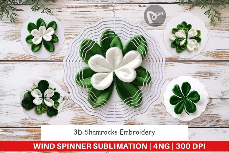 Wind Spinner 3D Shamrocks Embroidery