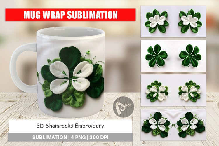 Mug Wrap Design 3D Shamrocks Embroidery