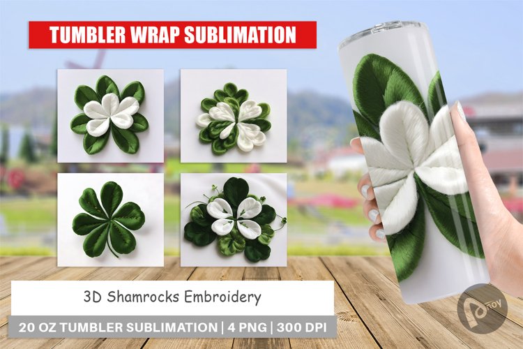 Tumbler Wrap 3D Shamrocks Embroidery