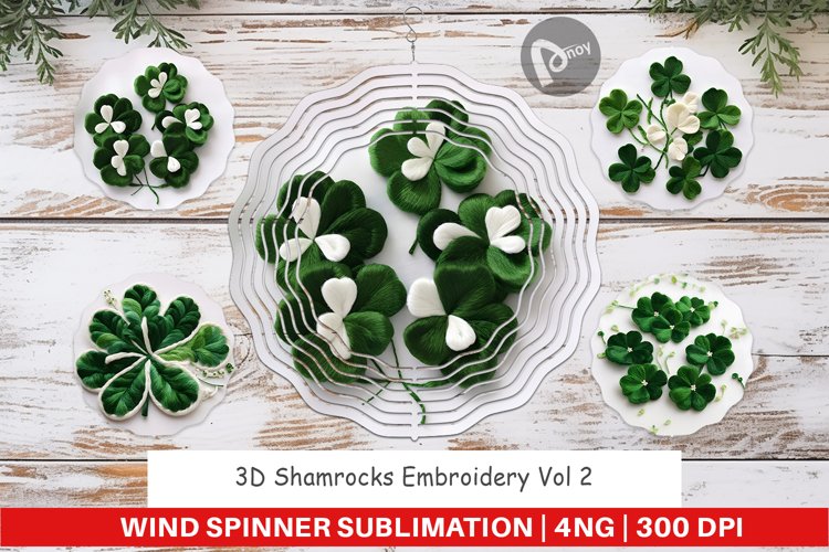 Wind Spinner 3D Shamrocks Embroidery