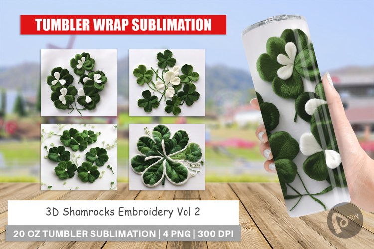 Tumbler Wrap 3D Shamrocks Embroidery