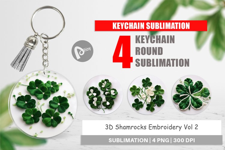 Keychain 3D Shamrocks Embroidery