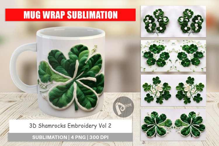 Mug Wrap Design 3D Shamrocks Embroidery