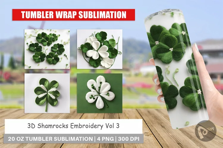 Tumbler Wrap 3D Shamrocks Embroidery