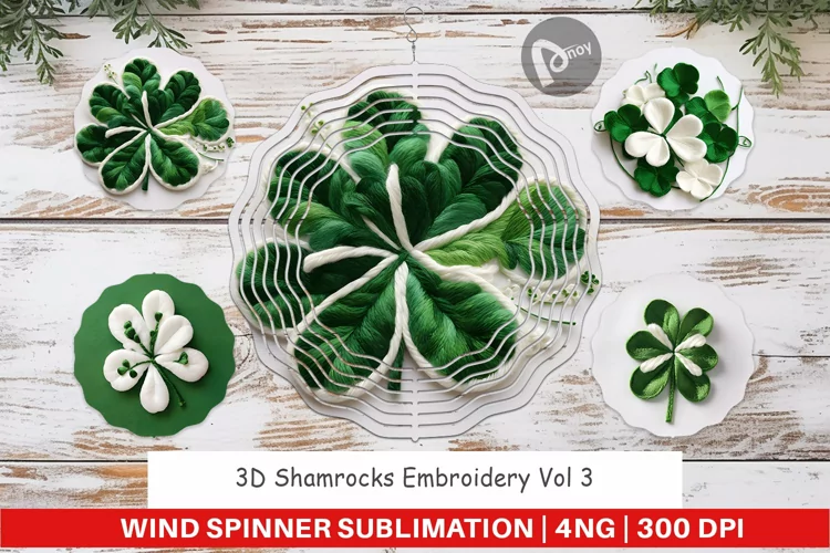 Wind Spinner 3D Shamrocks Embroidery