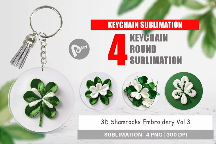 Keychain 3D Shamrocks Embroidery