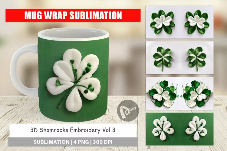 Mug Wrap Design 3D Shamrocks Embroidery