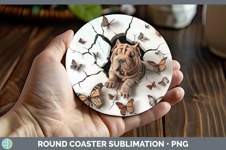 3D Shar Pei Round Coaster | Sublimation Coaster Designs
