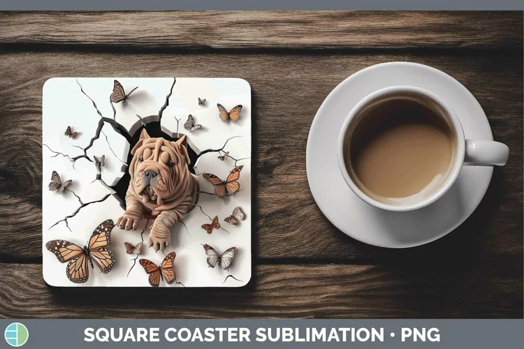 3D Shar Pei Square Coaster | Sublimation Coaster Designs