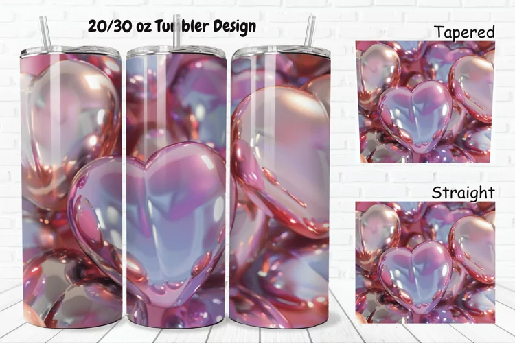 3D Shiny Puffy Hearts Valentine's Day 20/30oz Skinny Tumbler