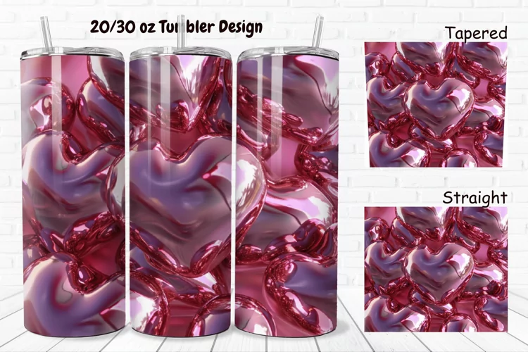 3D Shiny Puffy Hearts Valentine's Day 20/30oz Skinny Tumbler