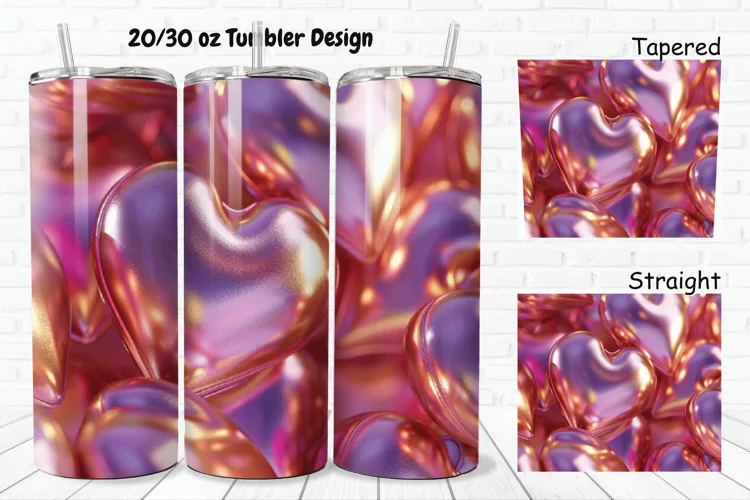 3D Shiny Puffy Hearts Valentine's Day 20/30oz Skinny Tumbler