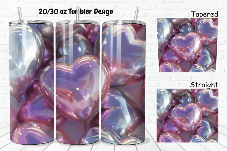 3D Shiny Puffy Hearts Valentine's Day 20/30oz Skinny Tumbler
