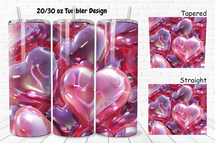 3D Shiny Puffy Hearts Valentine's Day 20/30oz Skinny Tumbler example image 1