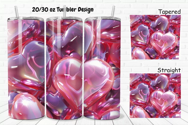 3D Shiny Puffy Hearts Valentine's Day 20/30oz Skinny Tumbler