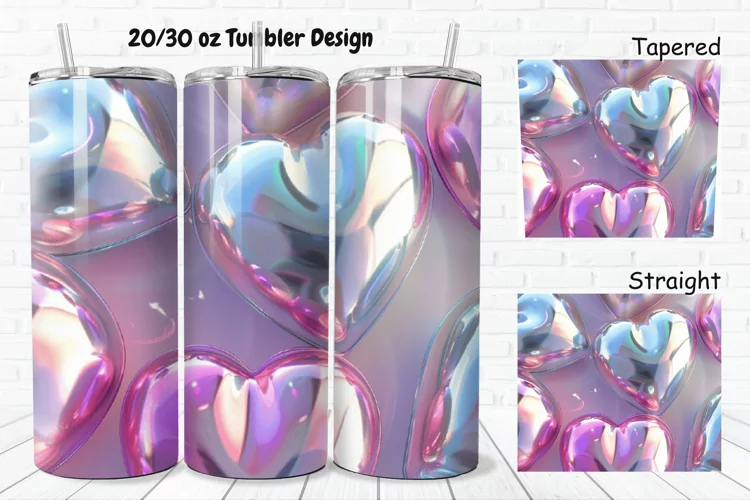3D Shiny Puffy Hearts Valentine's Day 20/30oz Skinny Tumbler