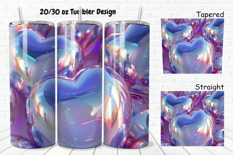 3D Shiny Puffy Hearts Valentine's Day 20/30oz Skinny Tumbler