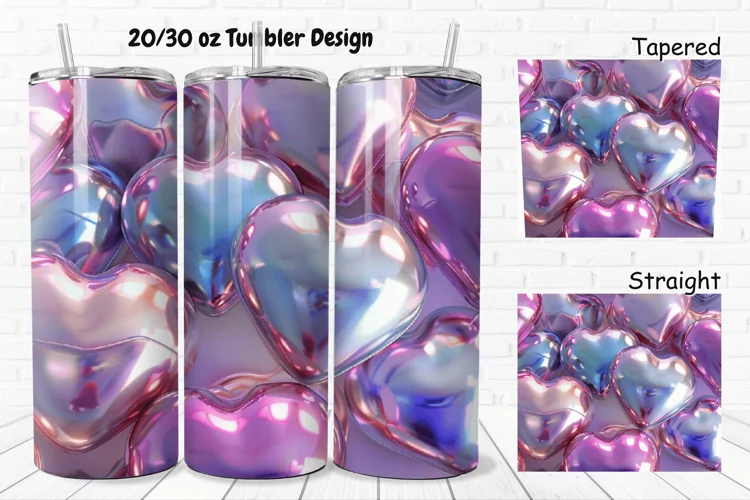 3D Shiny Puffy Hearts Valentine's Day 20/30oz Skinny Tumbler