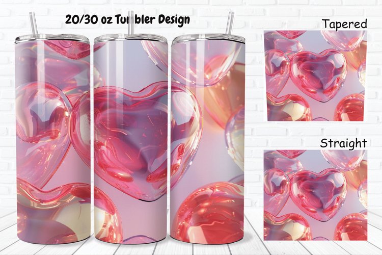 3D Shiny Puffy Hearts Valentine's Day 20/30oz Skinny Tumbler example image 1