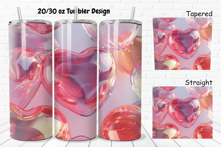 3D Shiny Puffy Hearts Valentine's Day 20/30oz Skinny Tumbler
