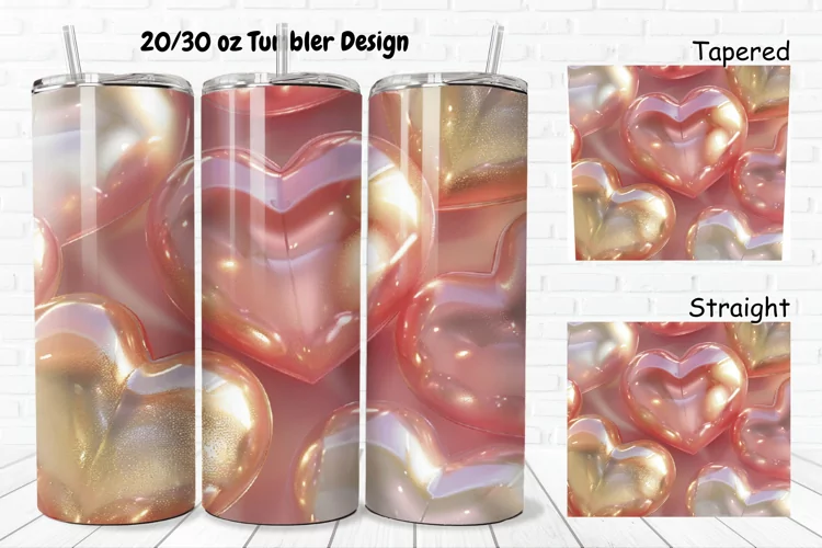 3D Shiny Puffy Hearts Valentine's Day 20/30oz Skinny Tumbler