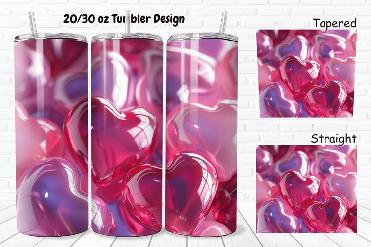 3D Shiny Puffy Hearts Valentine's Day 20/30oz Skinny Tumbler example image 1