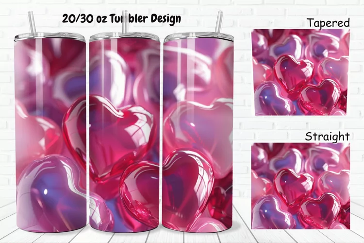 3D Shiny Puffy Hearts Valentine's Day 20/30oz Skinny Tumbler