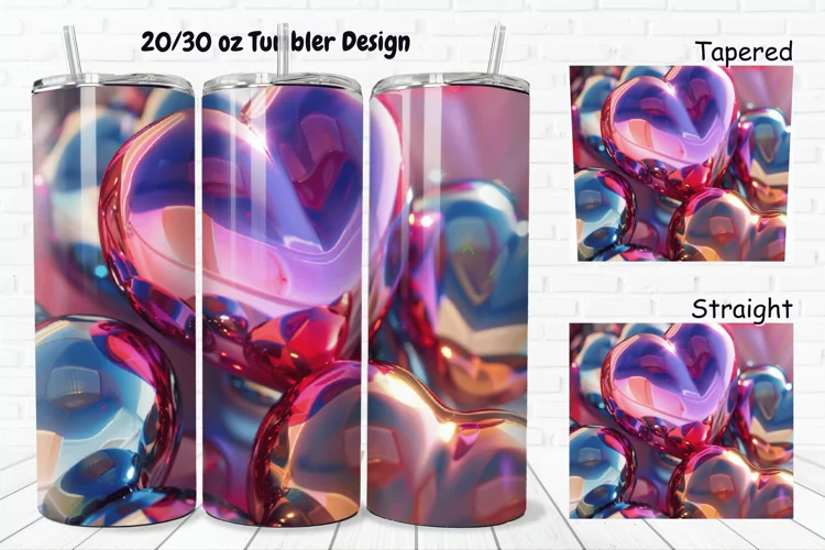 3D Shiny Puffy Hearts Valentine's Day 20/30oz Skinny Tumbler