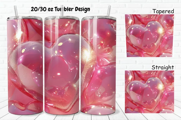 3D Shiny Puffy Hearts Valentine's Day 20/30oz Skinny Tumbler