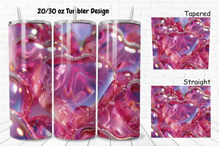 3D Shiny Puffy Hearts Valentine's Day 20/30oz Skinny Tumbler