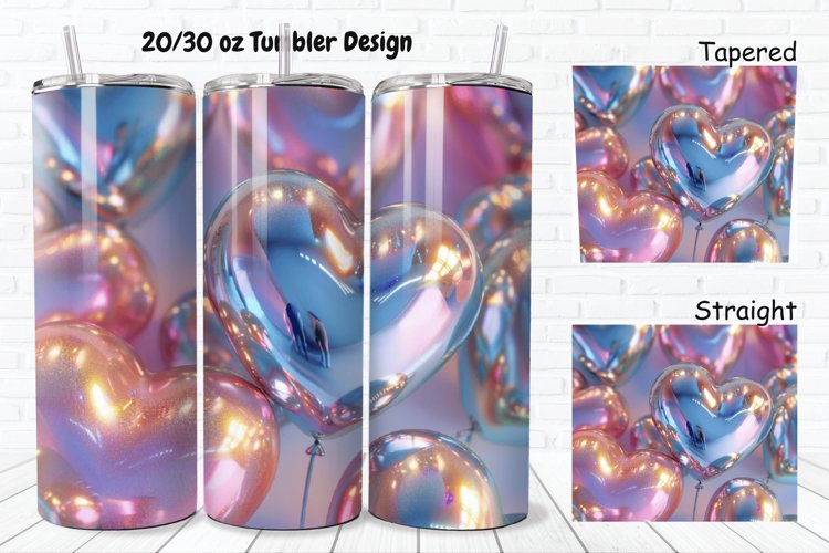 3D Shiny Puffy Hearts Valentine's Day 20/30oz Skinny Tumbler example image 1