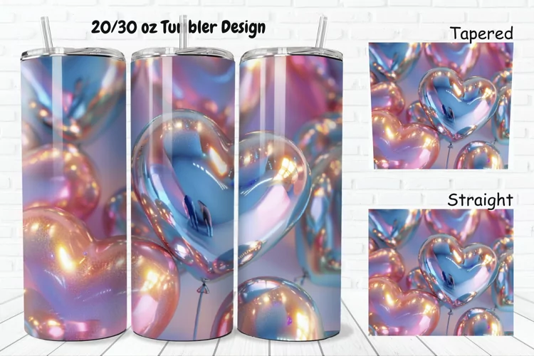 3D Shiny Puffy Hearts Valentine's Day 20/30oz Skinny Tumbler