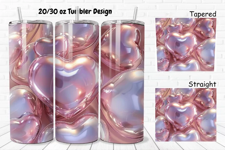 3D Shiny Puffy Hearts Valentine's Day 20/30oz Skinny Tumbler